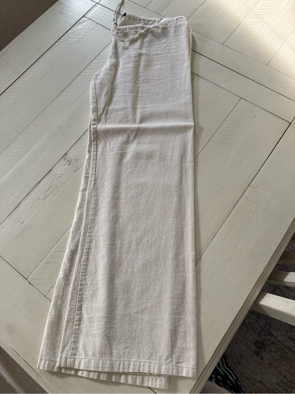 Women's White Drawstring Linen-cotton blend pants